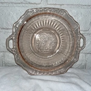 1935 Jeanette Pink Glass Mayfair SERVING Bowl w/ handles vintag depression glass - Picture 1 of 12