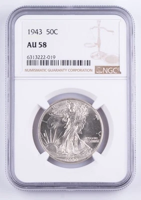Medio dólar Walking Liberty 1943 certificado NGC AU58 plata WLH 50c  Foto 1 de 4