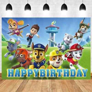PAW Dog Happy Birthday Backdrop 5x3.5ft For Kids Birthday Party Decoration - Picture 1 of 8