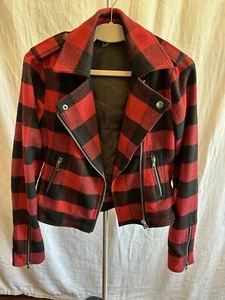 Fatal Charm rot kariert asymmetrisch Motorrad Jacke Mantel Small - Bild 1 von 11