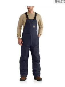 Carhartt FR Flame Resistant Quick Duck Bib Quilt Lined Overalls, 46 x 30, Navy - Picture 1 of 9