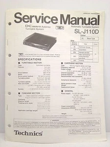 Technics Original Service Manual SL-J110D Automatic Turntable System - Foto 1 di 2
