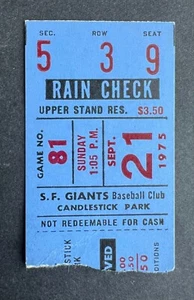 Vintage 1975 San Diego Padres vs San Francisco Giants 9/21/75 Ticket Stub - Picture 1 of 3