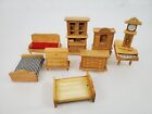 Lot vintage 9 pièces meubles de maison de poupée en bois miniatures piano horloge de chambre