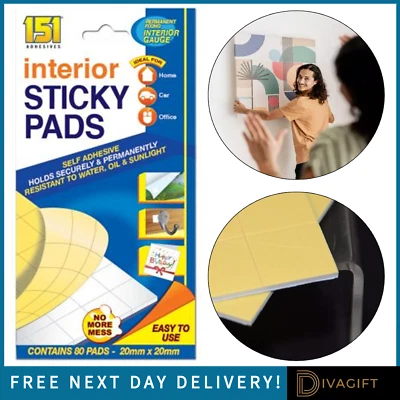 151 INTERIOR STICKY PADS HEAVY DUTY ADHESIVE DOUBLE SIDED PADS HOME CAR GARDEN 80PK