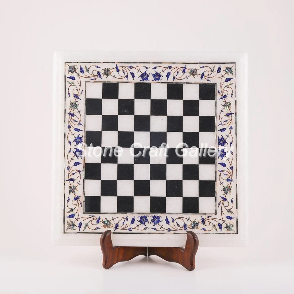 15" Marble Chess Table Semi Precious stones Floral lapis Inlay Handmade - Image 1 of 1