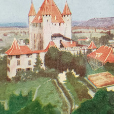 Thun Castle Bern Switzerland Stereoview c1905 Swiss Lake Antique Card Art C1217
