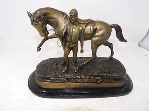 Delaware Park Bronze Jockey and Racing Horse Statue on Marble Base - Picture 1 of 3
