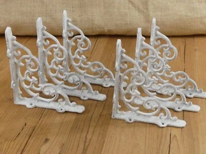 6 Cast Iron Shelf Brackets Antique Style White 6 1/4" x 5 1/4" Corbels Book Wall - Picture 1 of 9