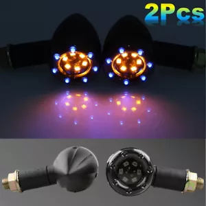 2x LED 3.1" Plástico Mini Señales de Giro Luz Ámbar + Azul Indicador Delantero Trasero - Imagen 1 de 7