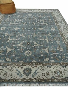 Handgeknüpfter 8x10 Blau und Elfenbein Orientalisch Oushak Design Wolle Vorleger-DD/NCP3077 - Bild 1 von 11