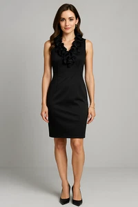 Xscape Dress Womens 8 Black Sleeveless Ruffle Side Zip Pleated Whimsigoth Vamp - Picture 1 of 15