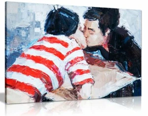 Pareja enamorada besándose pintura mural lona arte pared impresión imagen - Imagen 1 de 5