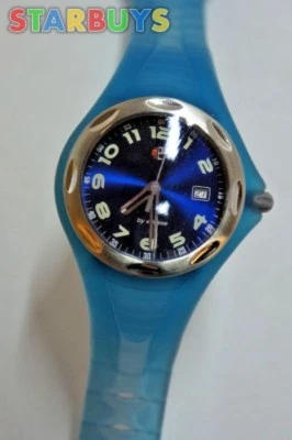 Мужские аналоговые кварцевые наручные часы резиновый ремешок синий циферблат, нержавеющая сталь сзади - Изображение 1 из 3