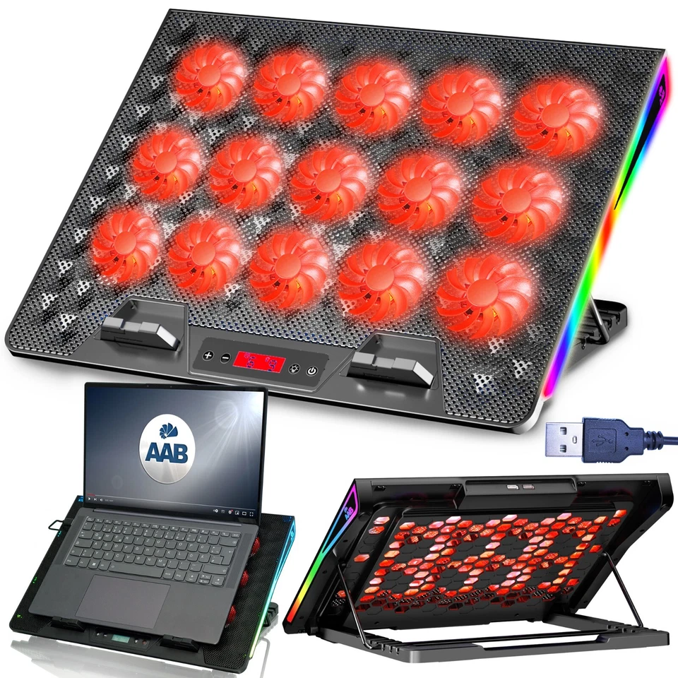 AABCOOLING SPATIUM KÜHLPAD NOTEBOOK KÜHLER LAPTOP RGB LED 15 X LÜFTER USB 10-17" - Bild 1 von 4
