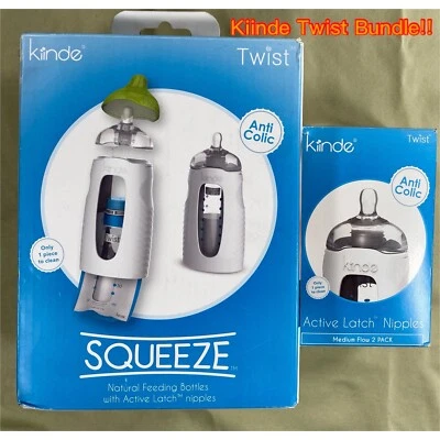 Kiinde Twist Squeeze Natural Baby Feeding Bottlesw/Nipples(2)+2pk Med FlowNipple - Image 1 of 4