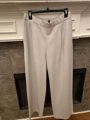 Calça Eileen Fisher nova com etiquetas giz lã fervida jersey cintura alta larga F/L tamanho G - Imagem 1 de 4