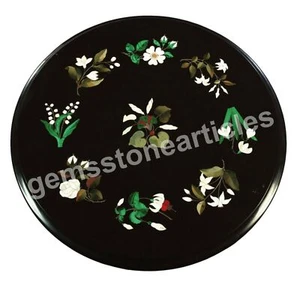 18" Black Marble Round Table Top Pietra Dura Inlay Hallway Decorative Arts Decor - Picture 1 of 1