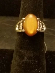 US SELLER BROWN TIGER EYE SIMULATED Stone Gemstone SILVER PLATED SIZE 6.5 Ring - Picture 1 of 3