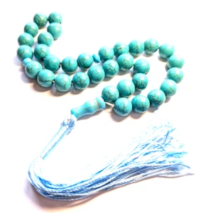 33 Pressed Turquoise Worry Beads Gemstone Tasbih Tesbih Feroza Prayer Beads 671 - Picture 1 of 9