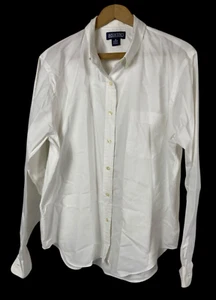 Lands End Blouse Button Up Top Oxford Shirt White Long Sleeve Preppy Womens 16 - Picture 1 of 9
