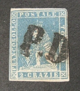 ITALIA ,ITALY 1851-52 Toscana Tuscany " Leone Mediceo" 2 crazie azzurro Used  - Picture 1 of 2