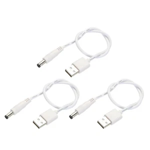 3 Pcs USB to DC Power Cable 0.3 M USB to DC 5.5mm x 2.1mm Power Cord White - Picture 1 of 5