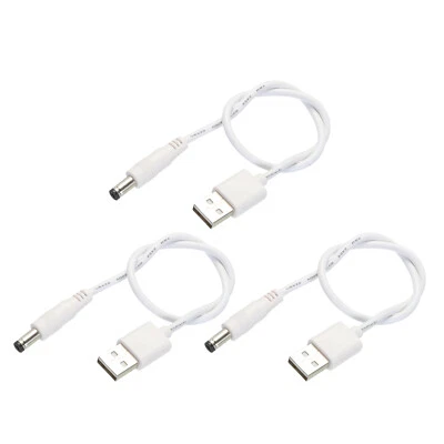 Cable de alimentación USB a CC 3 piezas 0,3 M USB a DC 5,5 mm x 2,1 mm cable de alimentación blanco Foto 1 de 4