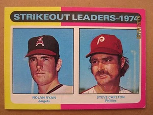 1975 TOPPS BASEBALL CARD #312 STRIKEOUT LEADERS-1974 NOLAN RYAN/STEVE CARLTON - Picture 1 of 6