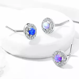 Dome Opal CZ Paved Circle 316L Surgical Steel L Bend Nose Stud Rings 20G - Picture 1 of 11