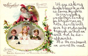 Cartolina Huyler's Caramelle e Cioccolato Bambini che Scrivono a Babbo Natale Non Spedita - Foto 1 di 4