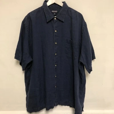 vtg mens LANDS END Blue Linen Button Shirt XXL 18-18.5 Coastal Nautical Faded - Image 1 of 4