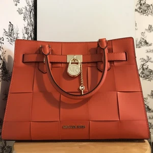 Michael Kors Hamilton Medium Satchel Red Clay New NWT Purse Handbag Rare Woven - Picture 1 of 19