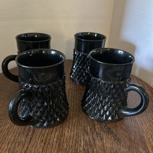 4-Indiana Tiara Black Diamond Glass Cups/Mugs 4 Elegant Style Rare  Vintage ✨ - Picture 1 of 5