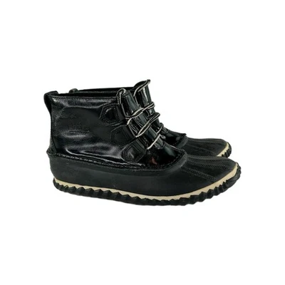 SOREL OUT N ABOUT CLASSIC WATERPROOF BOOT US 8 BLACK PATENT LACE-UP SHORT BOOTS - Image 1 of 4