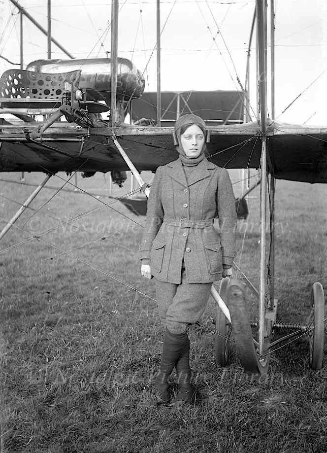 GLASS NEGATIVE  AVIATION,  CHERIDAH de BEAUVOIR STOCKS  Hendon Airfield   1913 - Image 1 of 1