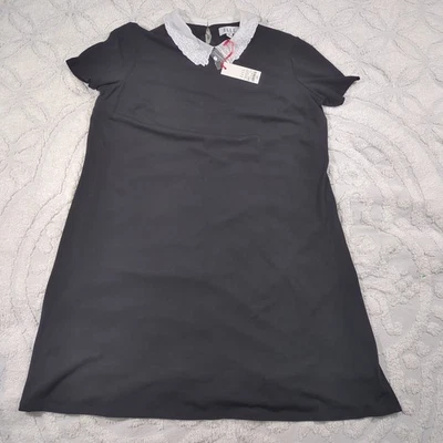 Vestido Elle Negro Peregrino Cuello Blanco Encaje Rosas Elastizado Tejido Talla XL Forrado Foto 1 de 4