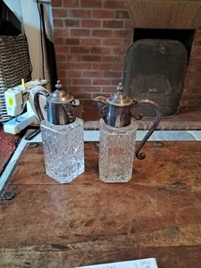 Lovely Pair of Antique Edwardian Style Silver Plate & Crystal Glass Claret Jugs - Picture 1 of 10