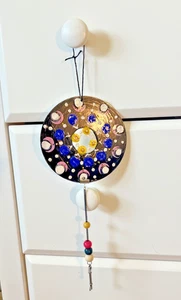 INDOOR/OUTDOOR CD HANDPAINTED DECOR-mandela with beads, gift - Picture 1 of 3