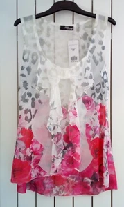 Jane Norman Rose Print Chiffon Sleeveless Top Vest Size UK 10 - Picture 1 of 8
