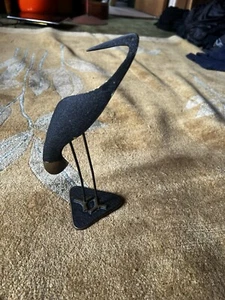 Collectible Vintage Black Bronze Crafted Sculptures Crane - Picture 1 of 7