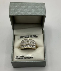 Sterling Silver / 14k Gold Plated Natural Diamond Ring 3/8 TCW Scrap Or Wearable - Picture 1 of 11