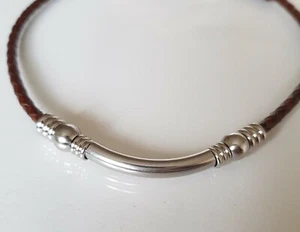 Mens leather braid Necklace, stainless steel,Hand Made in 4 Colours of leather - Picture 1 of 9