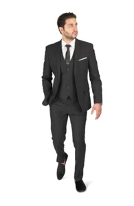 Slim Fit 2 Button Black 3 Piece Micro Texture Weave Mens Suit 11812 BY AZARMAN - Picture 1 of 7