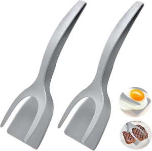 2PCS Egg Flipper Spatula, 2 In 1 Spatula And Tongs for Steak Omelette Pancake - Picture 1 of 7
