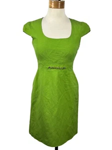 Alex Marie Women's Green Cap Sleeve Gold Link Knew Length Sheath Dress Size 4 - Picture 1 of 24