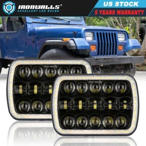 2Pc 7x6" LED Square Headlights DRL For Jeep Wrangler YJ 87-95 Cherokee XJ 84-01 - Bild 1 von 12