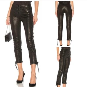 NWT $1,059 FRAME Women's Lambskin Leather Lace-Up Crop Pants in Noir Size:30 - Picture 1 of 3