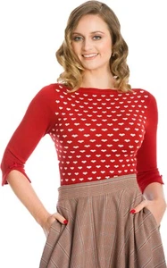 Banned RULES OF THE HEART SUBMARINO 3/4 BRAZO JUMPER Pullover marrón óxido Rockabilly - Imagen 1 de 4