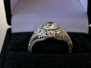 Art Deco Style 2.4 Ct Lab Created Diamond Filigree Floral Engagement Silver Ring